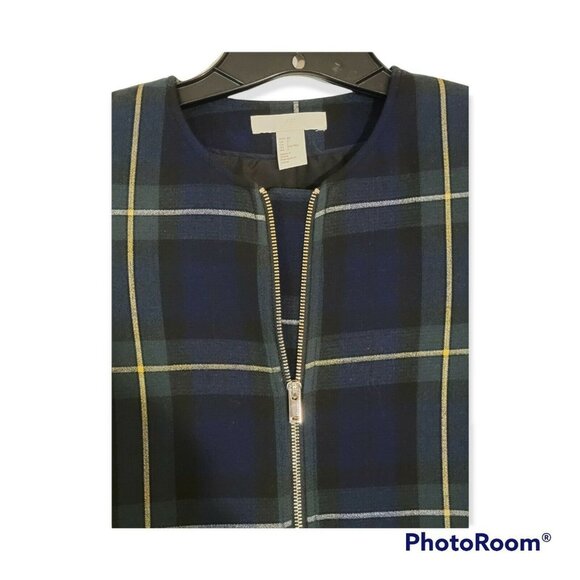 HM Womens Grean And Blue Plaid Zip Front Dress Jacket Size 2 - Picture 3 of 6